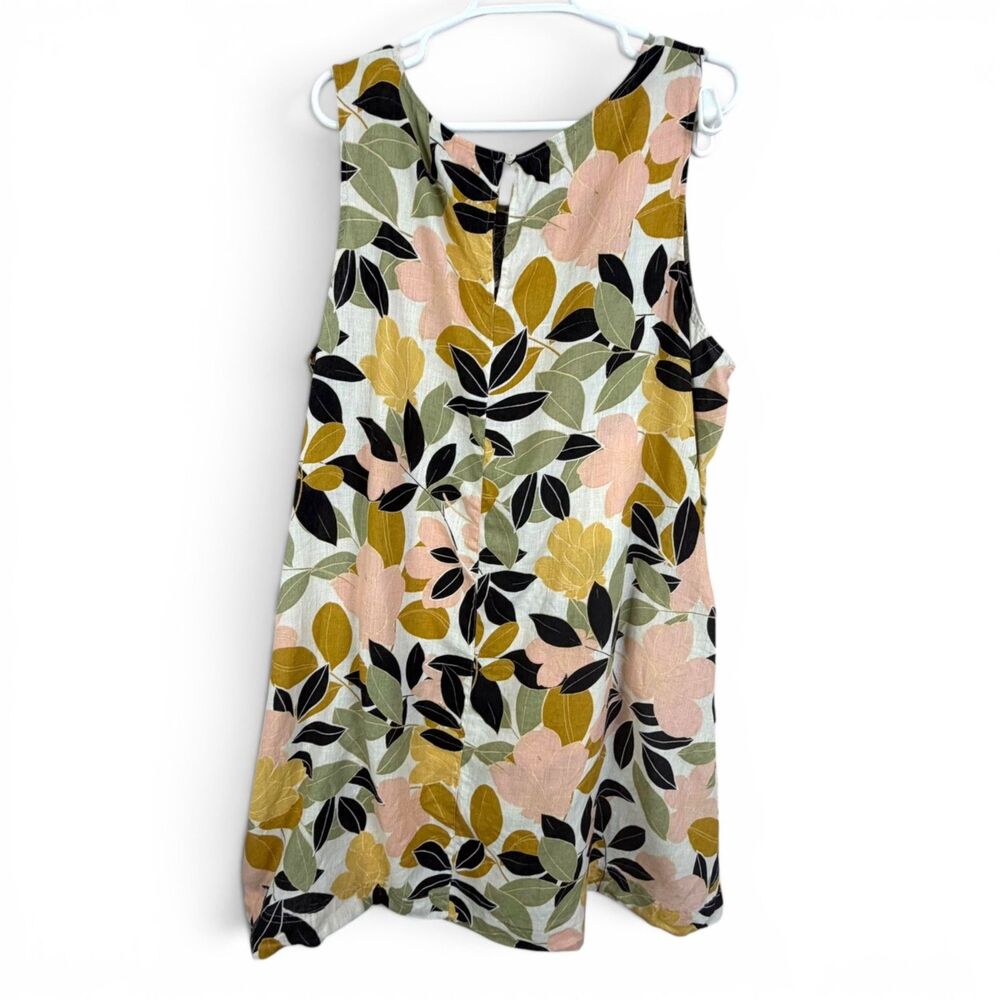 linen botanical shift dress floral pockets coastal boho lagenlook rachel zoe 2x - Picture 2 of 7